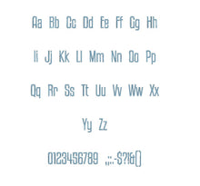 Kenyan Coffee Light™ embroidery font PES 15 Sizes 0.25 (1/4), 0.5 (1/2), 1, 1.5, 2, 2.5, 3, 3.5, 4, 4.5, 5, 5.5, 6, 6.5, and 7" (RLA)