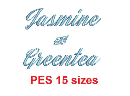 Jasmine and Greentea embroidery font PES format 15 Sizes instant download