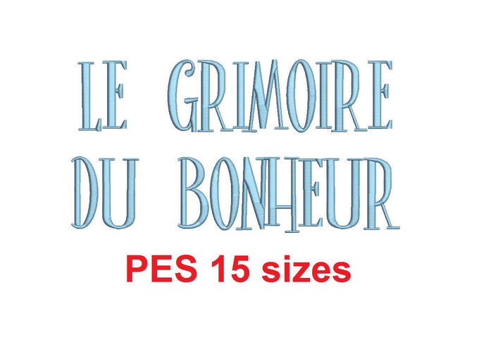 Le Grimoire du Bonheur embroidery font PES format 15 Sizes 0.25, 0.5, 1, 1.5, 2, 2.5, 3, 3.5, 4, 4.5, 5, 5.5, 6, 6.5, and 7 inches