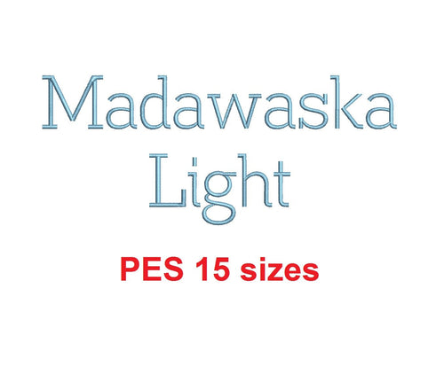 Madawaska™ embroidery font PES 15 Sizes 0.25 (1/4), 0.5 (1/2), 1, 1.5, 2, 2.5, 3, 3.5, 4, 4.5, 5, 5.5, 6, 6.5, and 7 inches (RLA)