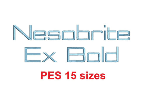 Nesobrite Ex Bold™ embroidery font PES 15 Sizes 0.25 (1/4), 0.5 (1/2), 1, 1.5, 2, 2.5, 3, 3.5, 4, 4.5, 5, 5.5, 6, 6.5, and 7