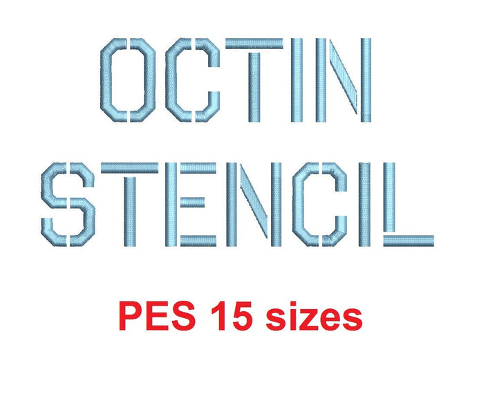 Octin Stencil Light™ embroidery font PES 15 Sizes 0.25 (1/4), 0.5 (1/2), 1, 1.5, 2, 2.5, 3, 3.5, 4, 4.5, 5, 5.5, 6, 6.5, and 7