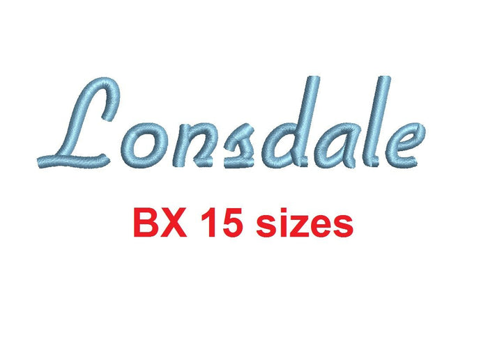 Lonsdale™ embroidery BX font Sizes 0.25 (1/4), 0.50 (1/2), 1, 1.5, 2, 2.5, 3, 3.5, 4, 4.5, 5, 5.5, 6, 6.5, and 7 inches (RLA)