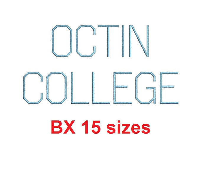 Octin College Light™ block embroidery BX font Sizes 0.25 (1/4), 0.50 (1/2), 1, 1.5, 2, 2.5, 3, 3.5, 4, 4.5, 5, 5.5, 6, 6.5, and 7