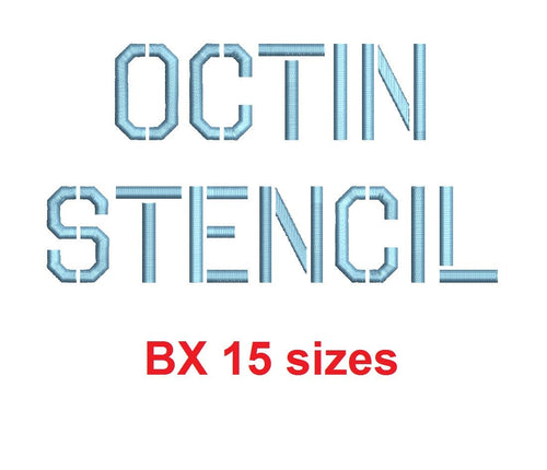 Octin Stencil Light™ block embroidery BX font Sizes 0.25 (1/4), 0.50 (1/2), 1, 1.5, 2, 2.5, 3, 3.5, 4, 4.5, 5, 5.5, 6, 6.5, and 7