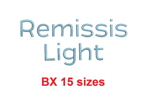 Remissis Light™ block embroidery BX font Sizes 0.25 (1/4), 0.50 (1/2), 1, 1.5, 2, 2.5, 3, 3.5, 4, 4.5, 5, 5.5, 6, 6.5, and 7 inches (RLA)