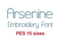 Arsenine embroidery font PES format 15 Sizes instant download 0.25, 0.5, 1, 1.5, 2, 2.5, 3, 3.5, 4, 4.5, 5, 5.5, 6, 6.5, and 7 inches