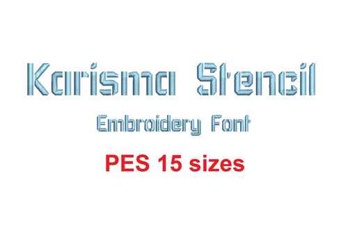 Karisma Stencil embroidery font PES format 15 Sizes instant download 0.25, 0.5, 1, 1.5, 2, 2.5, 3, 3.5, 4, 4.5, 5, 5.5, 6, 6.5, and 7 inches