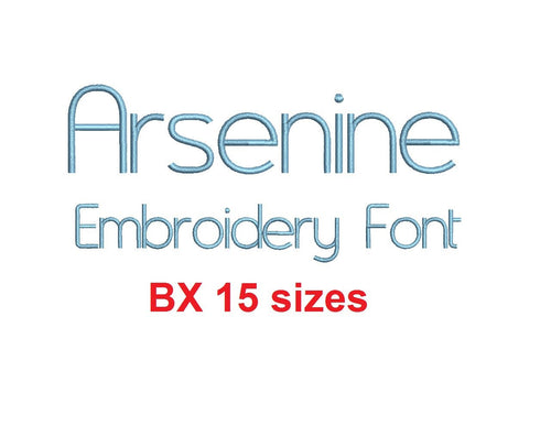 Arsenine embroidery BX font Sizes 0.25 (1/4), 0.50 (1/2), 1, 1.5, 2, 2.5, 3, 3.5, 4, 4.5, 5, 5.5, 6, 6.5, and 7 inches