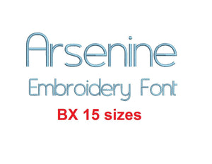 Arsenine embroidery BX font Sizes 0.25 (1/4), 0.50 (1/2), 1, 1.5, 2, 2.5, 3, 3.5, 4, 4.5, 5, 5.5, 6, 6.5, and 7 inches