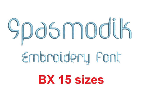 Spasmodik embroidery BX font Sizes 0.25 (1/4), 0.50 (1/2), 1, 1.5, 2, 2.5, 3, 3.5, 4, 4.5, 5, 5.5, 6, 6.5, and 7 inches
