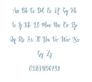 Melany Script embroidery font PES format 15 Sizes 0.25 (1/4), 0.5 (1/2), 1, 1.5, 2, 2.5, 3, 3.5, 4, 4.5, 5, 5.5, 6, 6.5, and 7 inches