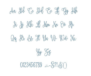 Brooke Script embroidery font PES format 15 Sizes 0.25 (1/4), 0.5 (1/2), 1, 1.5, 2, 2.5, 3, 3.5, 4, 4.5, 5, 5.5, 6, 6.5, and 7 inches
