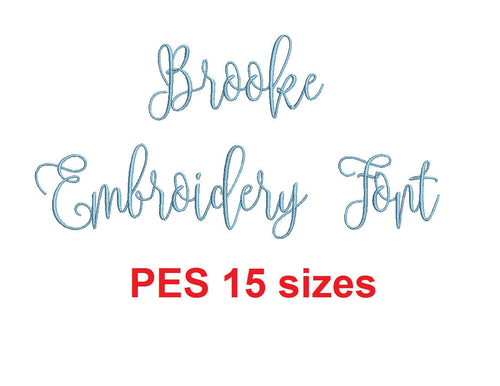 Brooke Script embroidery font PES format 15 Sizes 0.25 (1/4), 0.5 (1/2), 1, 1.5, 2, 2.5, 3, 3.5, 4, 4.5, 5, 5.5, 6, 6.5, and 7 inches