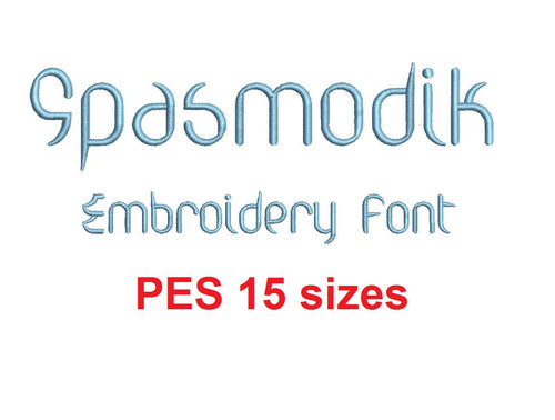 Spasmodik embroidery font PES 15 Sizes 0.25 (1/4), 0.5 (1/2), 1, 1.5, 2, 2.5, 3, 3.5, 4, 4.5, 5, 5.5, 6, 6.5, and 7 inches (RLA)