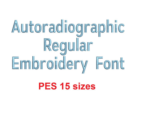 Autoradiographic™ embroidery font PES 15 Sizes 0.25 (1/4), 0.5 (1/2), 1, 1.5, 2, 2.5, 3, 3.5, 4, 4.5, 5, 5.5, 6, 6.5, and 7 inches (RLA)