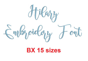 Hilary Script embroidery BX font Sizes 0.25 (1/4), 0.50 (1/2), 1, 1.5, 2, 2.5, 3, 3.5, 4, 4.5, 5, 5.5, 6, 6.5, and 7 inches