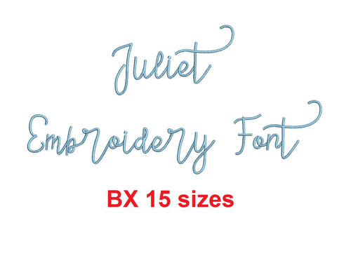 Juliet Script embroidery BX font Sizes 0.25 (1/4), 0.50 (1/2), 1, 1.5, 2, 2.5, 3, 3.5, 4, 4.5, 5, 5.5, 6, 6.5, and 7 inches