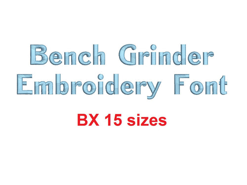 Bench Grinder™ block embroidery BX font Sizes 0.25 (1/4), 0.50 (1/2), 1, 1.5, 2, 2.5, 3, 3.5, 4, 4.5, 5, 5.5, 6, 6.5, and 7 inches (RLA)
