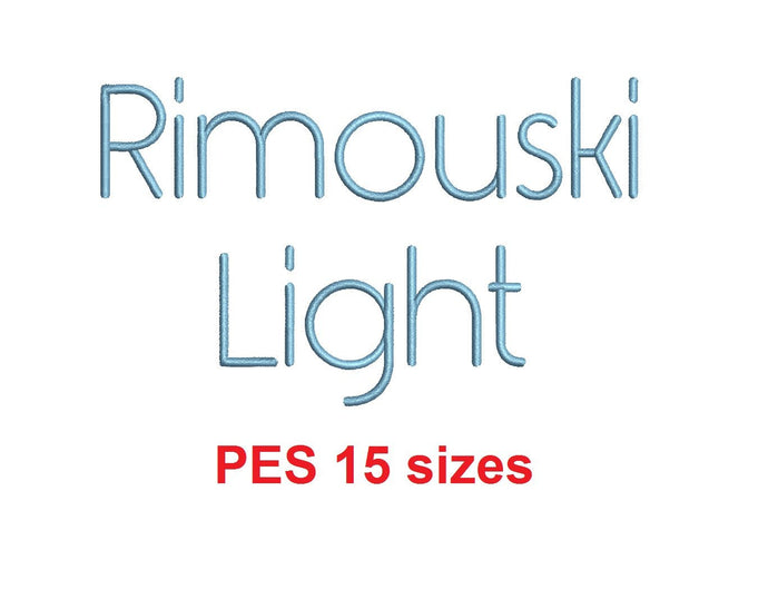 Rimouski Light™ embroidery font PES 15 Sizes 0.25 (1/4), 0.5 (1/2), 1, 1.5, 2, 2.5, 3, 3.5, 4, 4.5, 5, 5.5, 6, 6.5, and 7