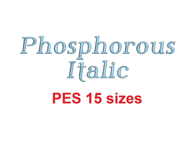 Phosphorous Italic embroidery font PES format 15 Sizes instant download 0.25, 0.5, 1, 1.5, 2, 2.5, 3, 3.5, 4, 4.5, 5, 5.5, 6, 6.5, and 7