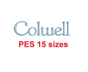 Colwell embroidery font PES format 15 Sizes instant download 0.25, 0.5, 1, 1.5, 2, 2.5, 3, 3.5, 4, 4.5, 5, 5.5, 6, 6.5, and 7"
