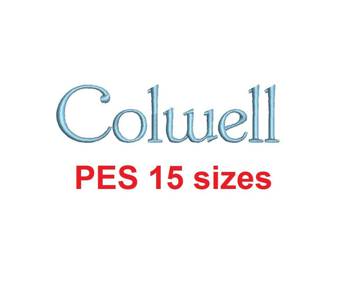 Colwell embroidery font PES format 15 Sizes instant download 0.25, 0.5, 1, 1.5, 2, 2.5, 3, 3.5, 4, 4.5, 5, 5.5, 6, 6.5, and 7