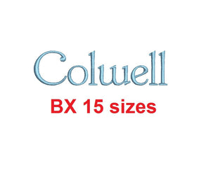 Colwell embroidery BX font Sizes 0.25 (1/4), 0.50 (1/2), 1, 1.5, 2, 2.5, 3, 3.5, 4, 4.5, 5, 5.5, 6, 6.5, and 7 inches