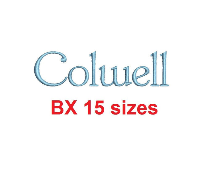 Colwell embroidery BX font Sizes 0.25 (1/4), 0.50 (1/2), 1, 1.5, 2, 2.5, 3, 3.5, 4, 4.5, 5, 5.5, 6, 6.5, and 7 inches