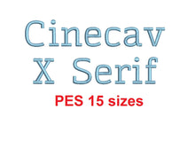 Cinecav X Serif™ block embroidery font PES 15 Sizes 0.25 (1/4), 0.5 (1/2), 1, 1.5, 2, 2.5, 3, 3.5, 4, 4.5, 5, 5.5, 6, 6.5, and 7" (RLA)