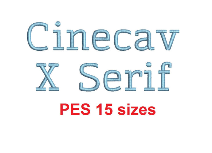 Cinecav X Serif™ block embroidery font PES 15 Sizes 0.25 (1/4), 0.5 (1/2), 1, 1.5, 2, 2.5, 3, 3.5, 4, 4.5, 5, 5.5, 6, 6.5, and 7