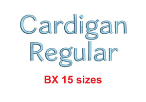 Cardigan Regular™ block embroidery BX font Sizes 0.25 (1/4), 0.50 (1/2), 1, 1.5, 2, 2.5, 3, 3.5, 4, 4.5, 5, 5.5, 6, 6.5, and 7 inches (RLA)