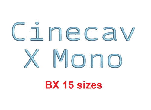 Cinecav X Mono™ block embroidery BX font Sizes 0.25 (1/4), 0.50 (1/2), 1, 1.5, 2, 2.5, 3, 3.5, 4, 4.5, 5, 5.5, 6, 6.5, and 7 inches (RLA)