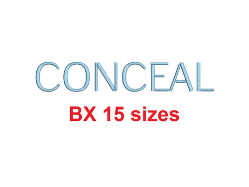 Conceal™ block embroidery BX font Sizes 0.25 (1/4), 0.50 (1/2), 1, 1.5, 2, 2.5, 3, 3.5, 4, 4.5, 5, 5.5, 6, 6.5, and 7