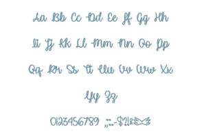 Unicorn Calligraphy embroidery font PES format 15 Sizes 0.25 (1/4), 0.5 (1/2), 1, 1.5, 2, 2.5, 3, 3.5, 4, 4.5, 5, 5.5, 6, 6.5, and 7" (MHA)