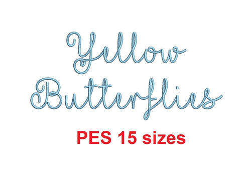 Yellow Butterflies embroidery font PES format 15 Sizes 0.25, 0.5, 1, 1.5, 2, 2.5, 3, 3.5, 4, 4.5, 5, 5.5, 6, 6.5, and 7