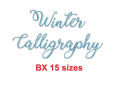 Winter Calligraphy embroidery BX font Sizes 0.25 (1/4), 0.50 (1/2), 1, 1.5, 2, 2.5, 3, 3.5, 4, 4.5, 5, 5.5, 6, 6.5, and 7