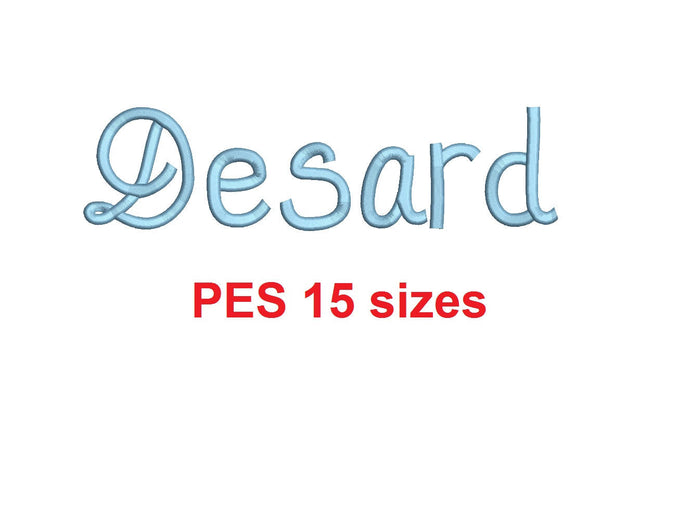 Desard™ embroidery font PES 15 Sizes 0.25 (1/4), 0.5 (1/2), 1, 1.5, 2, 2.5, 3, 3.5, 4, 4.5, 5, 5.5, 6, 6.5, and 7
