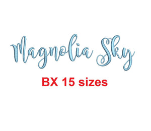 Magnolia Sky embroidery BX font Sizes 0.25 (1/4), 0.50 (1/2), 1, 1.5, 2, 2.5, 3, 3.5, 4, 4.5, 5, 5.5, 6, 6.5, and 7 inches