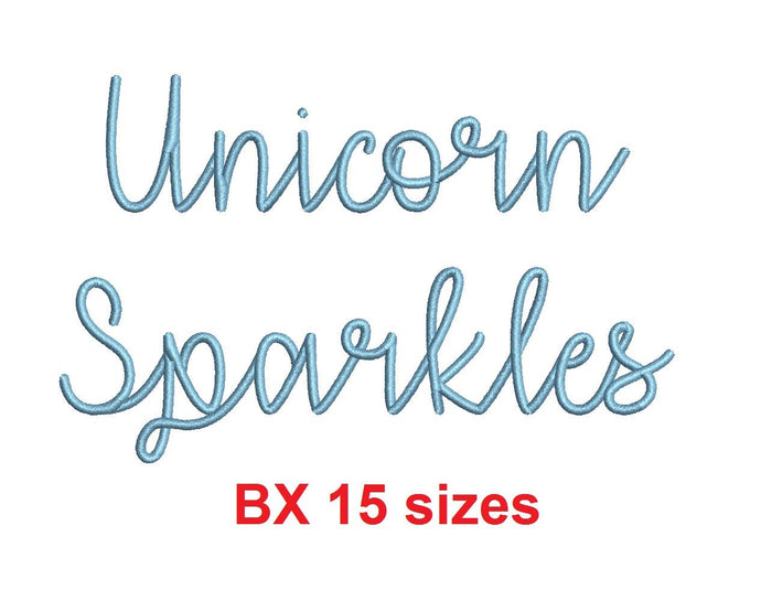Unicorn Sparkles embroidery BX font Sizes 0.25 (1/4), 0.50 (1/2), 1, 1.5, 2, 2.5, 3, 3.5, 4, 4.5, 5, 5.5, 6, 6.5, and 7
