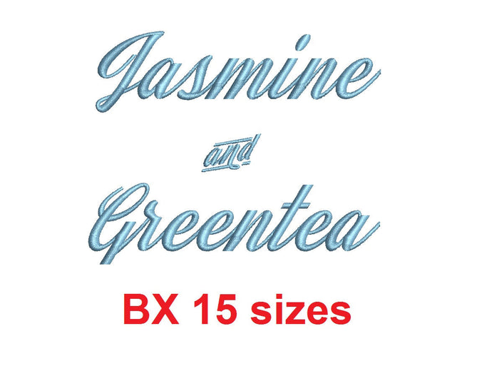 Jasmine and Greentea embroidery BX font Sizes 0.25 (1/4), 0.50 (1/2), 1, 1.5, 2, 2.5, 3, 3.5, 4, 4.5, 5, 5.5, 6, 6.5, and 7 inches