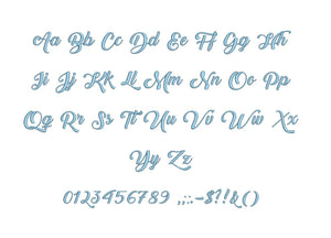 Back to Black embroidery font,  format bx (which converts to 17 machine formats), + pes, Sizes 0.25 (1/4), 0.50 (1/2), 1, 1.5 and 2" (MHA)