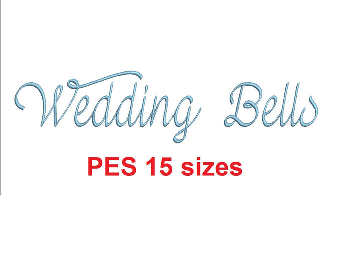 Wedding Bells embroidery font PES format 15 Sizes 0.25, 0.5, 1, 1.5, 2, 2.5, 3, 3.5, 4, 4.5, 5, 5.5, 6, 6.5, and 7