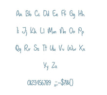 January Handwriting embroidery font PES format 15 Sizes 0.25 (1/4), 0.5 (1/2), 1, 1.5, 2, 2.5, 3, 3.5, 4, 4.5, 5, 5.5, 6, 6.5, and 7" (MHA)