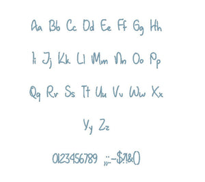 January Handwriting embroidery font PES format 15 Sizes 0.25 (1/4), 0.5 (1/2), 1, 1.5, 2, 2.5, 3, 3.5, 4, 4.5, 5, 5.5, 6, 6.5, and 7" (MHA)