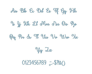 December Calligraphy embroidery font PES format 15 Sizes 0.25 (1/4), 0.5 (1/2), 1, 1.5, 2, 2.5, 3, 3.5, 4, 4.5, 5, 5.5, 6, 6.5, and 7" (MHA)