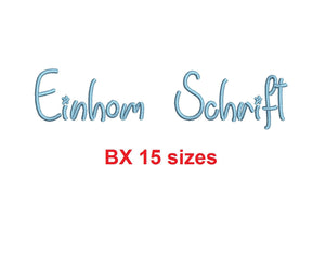 Einhom Schrift embroidery BX font Sizes 0.25 (1/4), 0.50 (1/2), 1, 1.5, 2, 2.5, 3, 3.5, 4, 4.5, 5, 5.5, 6, 6.5, and 7" (MHA)