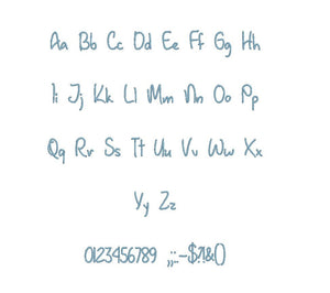 January Handwriting embroidery BX font Sizes 0.25 (1/4), 0.50 (1/2), 1, 1.5, 2, 2.5, 3, 3.5, 4, 4.5, 5, 5.5, 6, 6.5, and 7" (MHA)