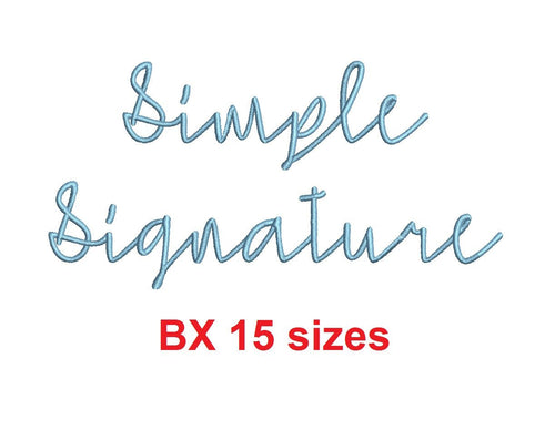 Simple Signature embroidery BX font Sizes 0.25 (1/4), 0.50 (1/2), 1, 1.5, 2, 2.5, 3, 3.5, 4, 4.5, 5, 5.5, 6, 6.5, and 7