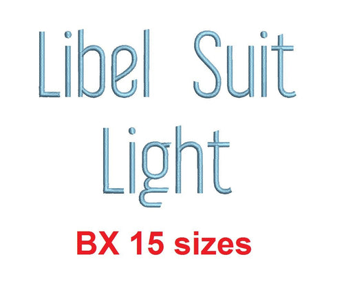 Libel Suit Light™ block embroidery BX font Sizes 0.25 (1/4), 0.50 (1/2), 1, 1.5, 2, 2.5, 3, 3.5, 4, 4.5, 5, 5.5, 6, 6.5, and 7 inches (RLA)